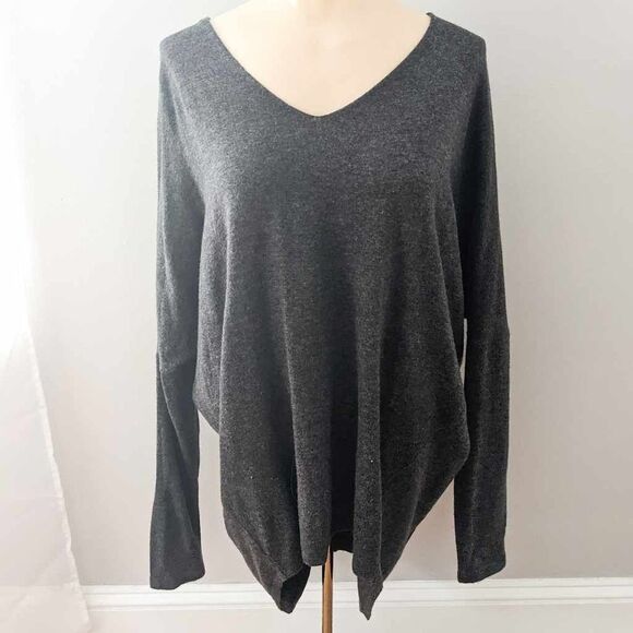 Le Miel Sweaters - La Miel V-Neck Slouchy Dolman Sleeve Top Gray